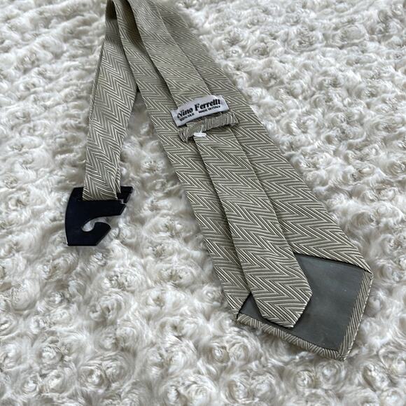 Nino Ferretti Men’s Silk Tie Geometric Print Gray Green Made in Italy - Picture 5 of 8